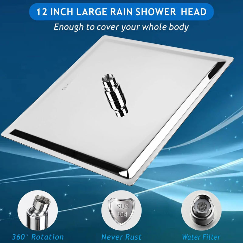 Rain Shower Head - 12'' Large Rainfall Shower Head Made of 304 Stainless Steel -.